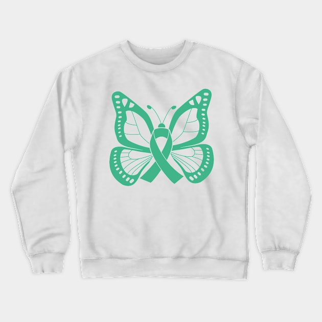 Sea Green Butterfly Awareness Ribbon Crewneck Sweatshirt by FanaticTee